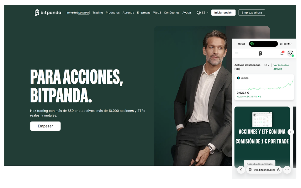 Captura de Bitpanda: acciones y ETFs y app móvil