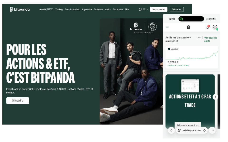 Capture d’écran Bitpanda : actions & ETFs et application mobile